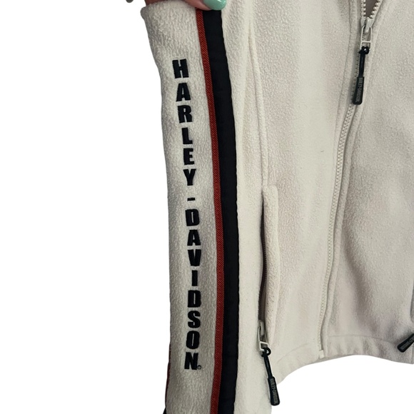 Harley-Davidson Y2K Cream Fleece Zip-Up Vest XS - Picture 2 of 4